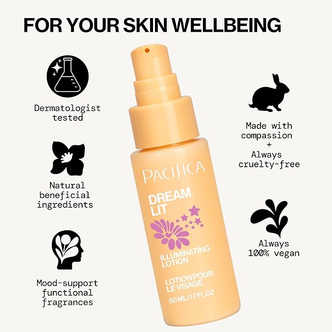 Pacifica Dreamlit Illuminating Facial Lotion – Vitamin C & Niacinamide Brightening Moisturizer for Radiant Glow - Natural Dewy Finish Hydrates & Minimizes Pores - Lightweight Daily Face Cream, Vegan