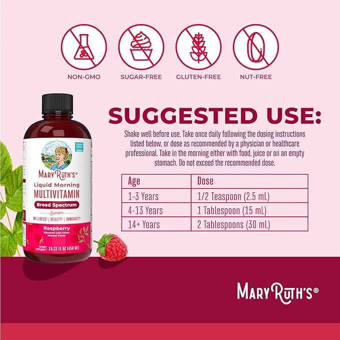 Multivitamin for Women, Men & Kids by MaryRuth's | Liquid Morning Multivitamin | Vitamin A C D E B6 B12 Biotin Zinc | Beauty | Vegan | Non-GMO | Gluten Free | 15 Servings