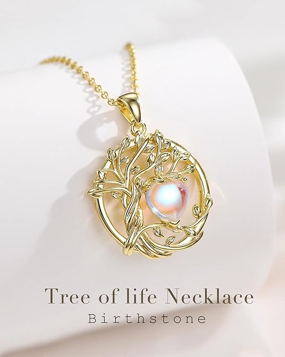 FANCIME Tree of life Birthstone necklace Sterling Silver Pendant Birthstone Necklace Gemstone Anniversary Birthday Jewelry Christmas Gifts for Mom Her Wife