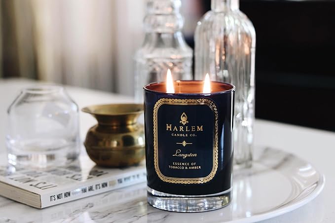 HARLEM CANDLE CO. Langston - Luxury Scented Soy Candle, 11 oz - 80-Hour Burn Time | Jasmine, Sandalwood, Nutmeg, Clove, Vanilla, Leather | Scented Candles for Home