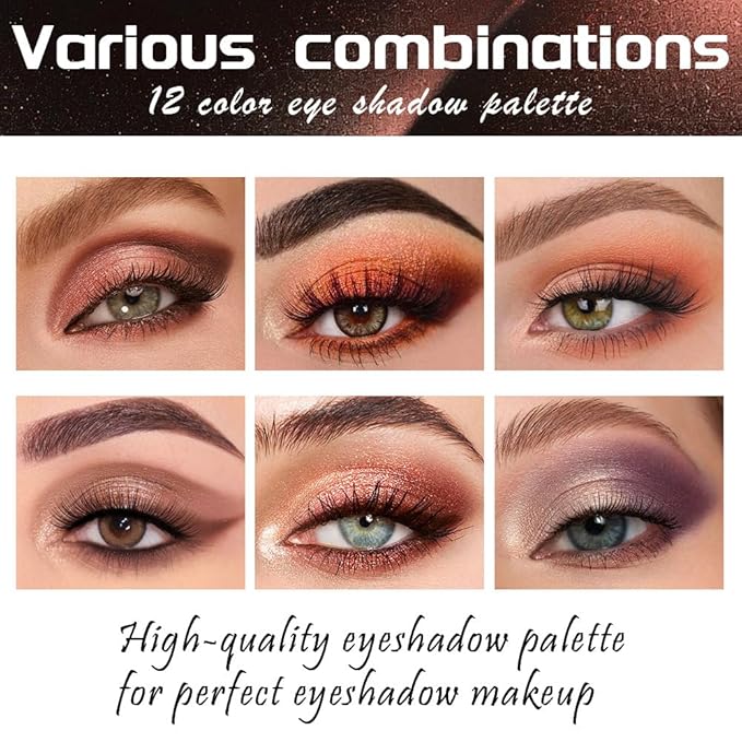 12 Colors Warm Eyeshadow Palette – Matte, Shimmer & Glitter Copper Coral Tones – Rose Gold, Champagne, Bronze & Terracotta Shades – High Pigment, Long-Lasting Eye Makeup for Women – 04#