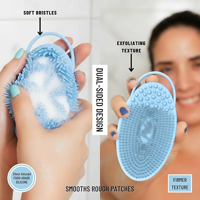 Silver Infused Exfoliating Body Scrubber - Textured Back Scrubber Shower Brush - Avilana Advanced Material Bath Tool Dual Sided - Gentle Smoothing Rough Skin - Premium Gift Women Men
