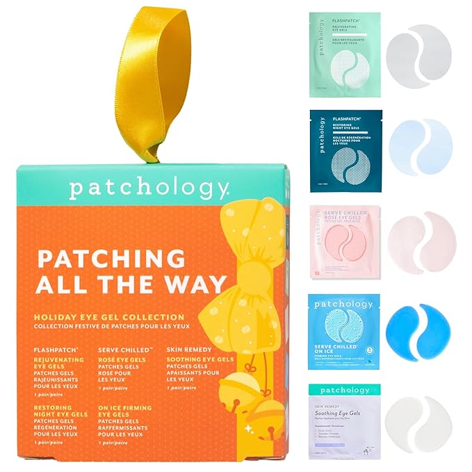 Patchology Patching All The Way Gift Set – Hydrating Under Eye Masks with Collagen, Retinol, Hyaluronic Acid – Beauty Stocking Stuffer with 5 Pairs for Puffy Eyes, & Fine Lines (Limited Edition)