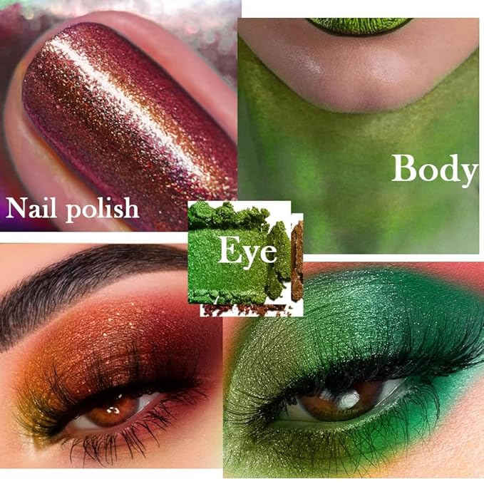 evpct 2Pcs Duochrome Chameleon Chrome Multichrome Eyeshadow Makeup Palette Set Women, Rose red Gold Forest Green Metallic Holographic Glitter Sparkle Shimmer Loose Eyeshadow Eye Shadow Palette Makeup