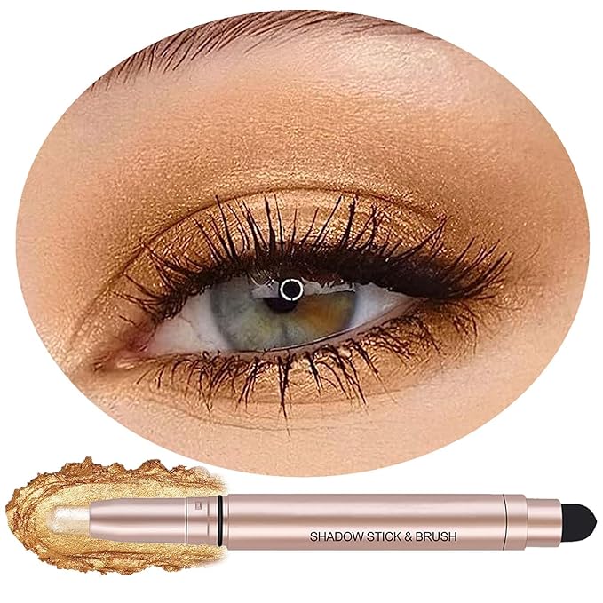 Gold Eyeshadow Stick Makeup, Waterproof Hypoallergenic Long Lasting Cream Eye Shadow Pencil, Highlighter Matte Crayon eyes liner, Glitter Primer Palette Shimmer Eyeliner Pen