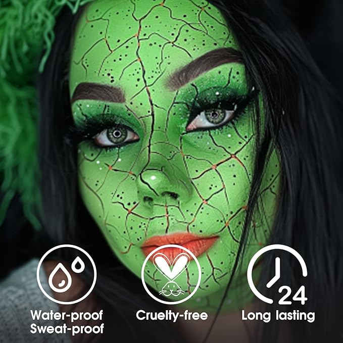 BADCOLOR Light Green Eye Black, Lime Green Face Body Paint for Sports St. Patrick's Day Camouflage Hunting Hulk, Washable Painting Sticks for Halloween Costume SFX Cosplay Witch Grinch Makeup