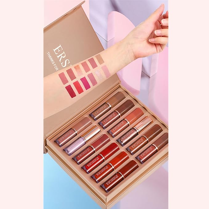 BONNIE CHOICE 12Pcs Nude Matte Liquid Lipstick Set, Waterproof Long Lasting Non-Stick Cup 12 Colors Nude Lipstick 24 Hour Not Fade Matte Lipstick Professional Lip Gloss Makeup Gift Sets for Women