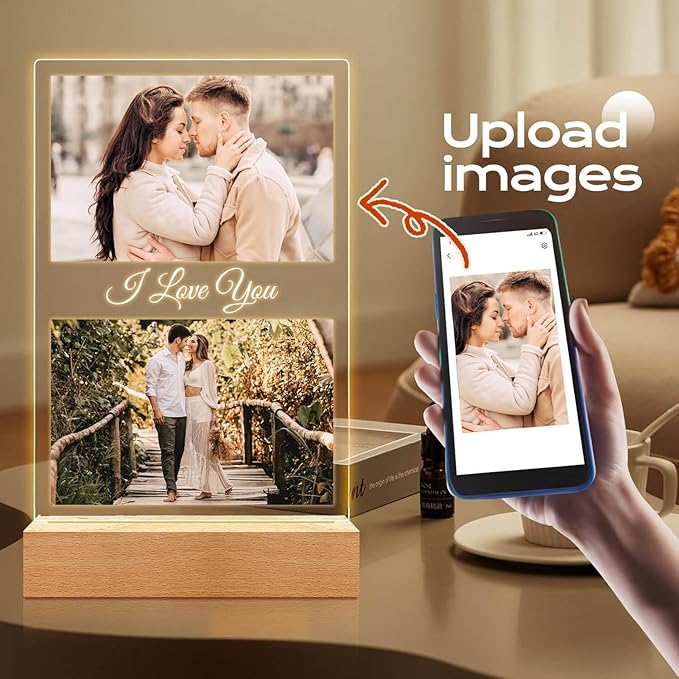 Personalized Anniversary Birthday Gifts for Women & Men, Custom Picture Frames with Photo, Personalized Photo Frame with Night Light, Customized Christmas Couple Gifts for Her & Him