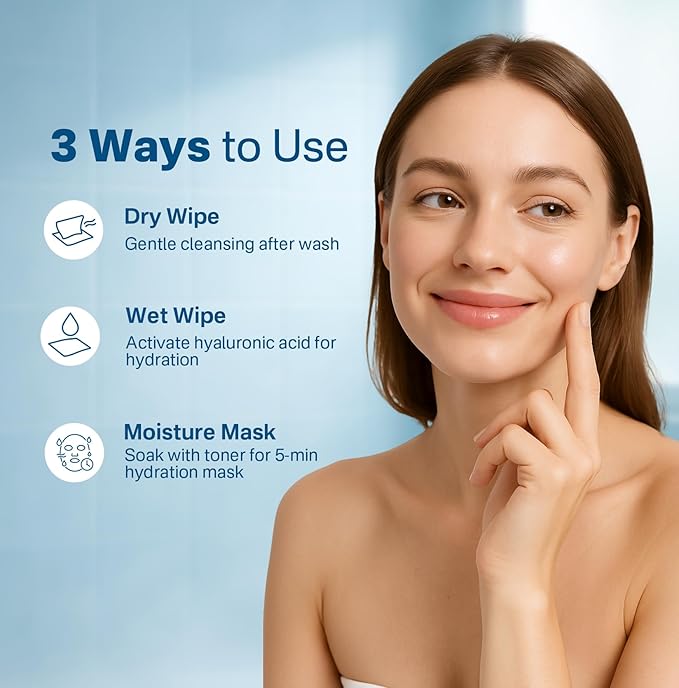 50 Count Hyaluronic Acid Face Towels, Biodegradable Disposable Face Towels, Wash Cloths 10” x 12”, Soft & Skin Friendly Face Towelettes Disposable, XL Facial Towels for Washing Cleansing for Women