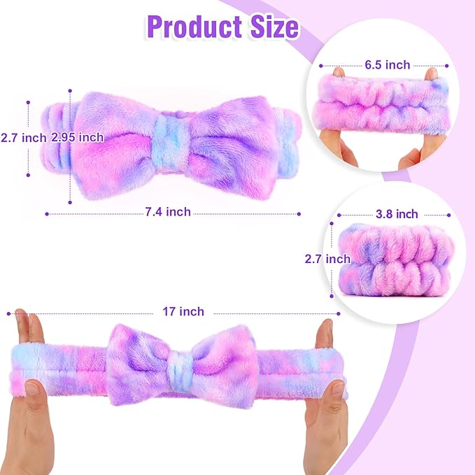 Spa Headbands for Women with Wristband Set: Facial Makeup Headbands for Girls & Teens - Soft Coral Fleece Elastic Hair Wraps with Wrist Accessories for Washing Face Shower Bath Beauty Skincare Gifts