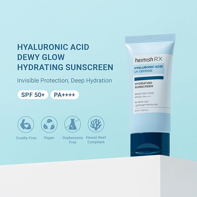 HEIMISH RX Hyaluronic Acid Hydrating Sunscreen - Daily Sunscreen For Face, SPF Face Moisturiser, Broad Spectrum SPF 50, No White Cast, Lightweight, Fast-absorbing, Korean Skincare, 50ml (1.69 fl. oz)