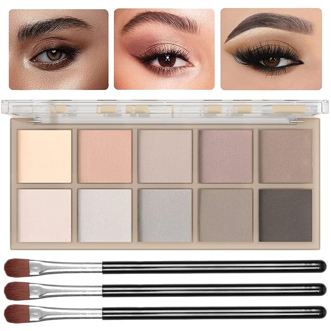 Sulily 10 Colors Eyeshadow Palette, Gray Taupe Brown Matte Eye Shadow Makeup, Neutral Smokey, High Pigmented, Naturing-Looking, Long Lasting High Pigment Nude Eyeshadow for Older Women(Cement)