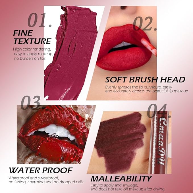 evpct 1Pcs Plum Purple Liquid Matte Lipstick Lipgloss Set for Women, labiales mate 24 horas originales matte larga duracion 24 Hour Lipstick Lip Stains Long Lasting Waterproof 24, 12#