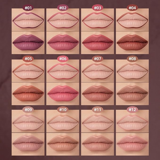 USHAS 3Pcs Lipstick and Lip Liner Combo Set 2 in 1 Makeup Kits Long Lasting and Waterproof Nude Matte Lipstick For Women (Set 1 (01+02+03), 3Pcs)