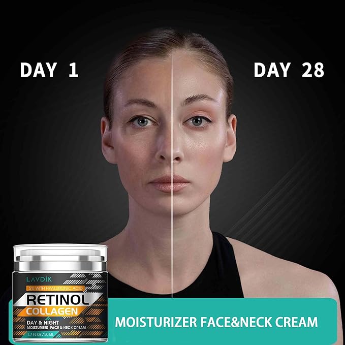 Retinol Cream for Face with Hyaluronic Acid, Moisturizer Anti Aging Collagen Cream for Women and Men, Reduce Wrinkles, Fine Lines, Day and Night,1.7 Fl Oz