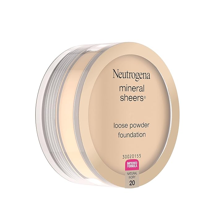Neutrogena Mineral Sheers Lightweight Loose Powder Makeup Foundation with Vitamins A, C, & E, Sheer to Medium Buildable Coverage, Skin Tone Enhancer, Face Redness Reducer, Natural Ivory 20,.19 oz