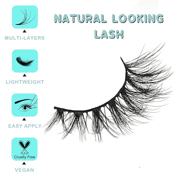 Wispy Lashes Natural Eyelashes Mink Lash Strips Natural Look Demi Wispies False Strip Lashes Pack 10 Pairs Short Fluffy Eyelash Set for Almond and Hooded Eyes