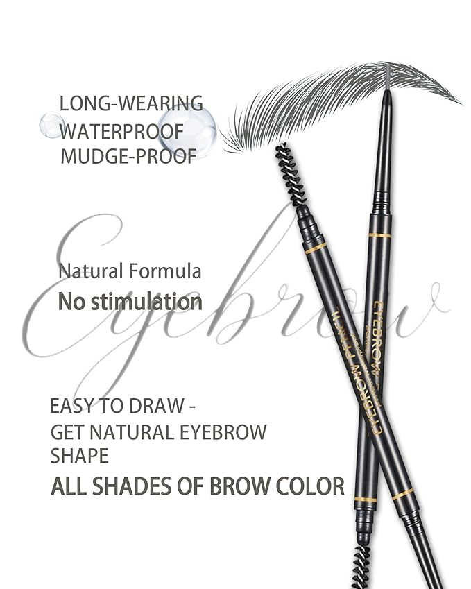 Gray Eyebrow Pencils for Women, 12Pcs Ultra Slim Eyebrow Pencil with 2 Brow Razors Kit, Double Head 1.5mm Micro-Fine Tip & Spiral Brush, Can Draw Fine and Long-Lasting Brows Makeup