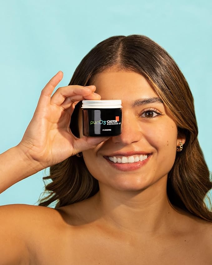 PurO3 Ozonated Castor Oil – Pure, Natural, Organic Skincare for Face & Body – Oxygenated Healing Lotion, Moisturizer & Beauty Cream in a Glass Jar – O3 Therapy Salve, 2 oz