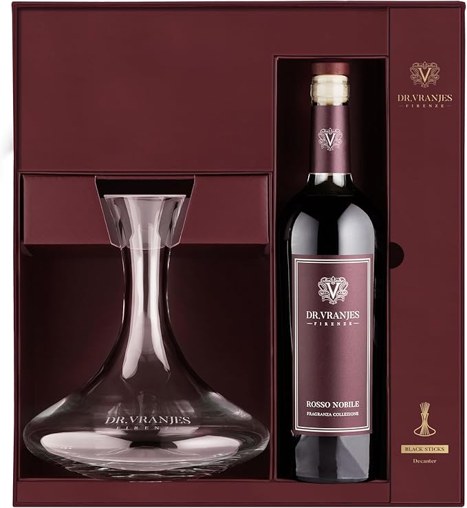Dr. Vranjes - Rosso Nobile 750 ml Decanter & Bordeaux Bottle + Shopping Bag - Luxury Home Fragrance Set, Made in Italy, Main Scent: Fruity & Red Wine