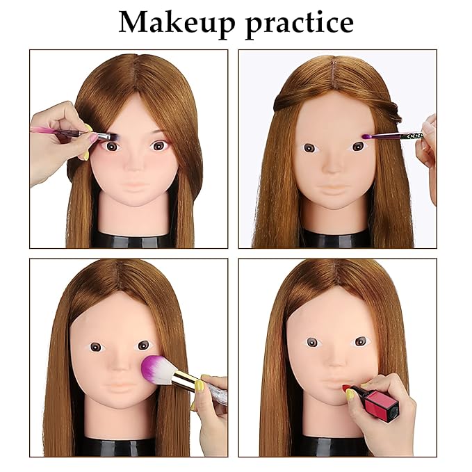 Beauty Star Mannequin Head with 80% Real Human Hair, Manikin Doll Head for Hair Styling, Cosmetology Makeup Hairdressing Training Practice Head with Clamp Stand and DIY Hair Styling Braiding Set