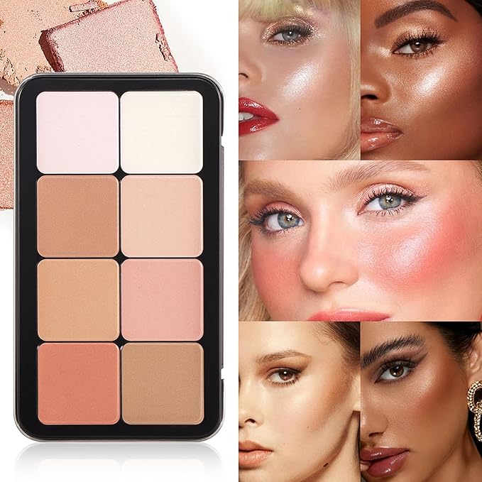 Blush Palette, 16 Colors Highlighter Blush Powder Makeup, Long-Wearing, Smudge Proof, Natural-Looking, Blendable Cruelty-Free Matte Finish, Cream Contour Palette and Blush Palette Face Makeup