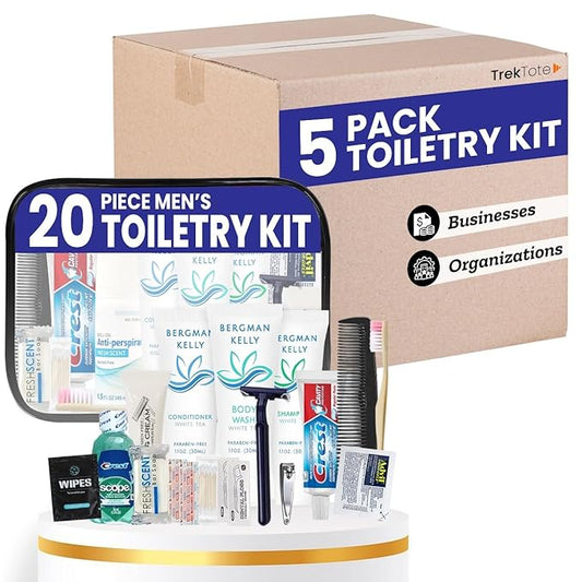 Trektote Bulk Hygiene Kit For Men And Women – (5 Pack) 20 Piece Set Of Travel Size Toiletries, TSA Compliant, Bulk Travel Essentials, Includes Shampoo And Conditioner, Body Wash, Toiletry Bag & More