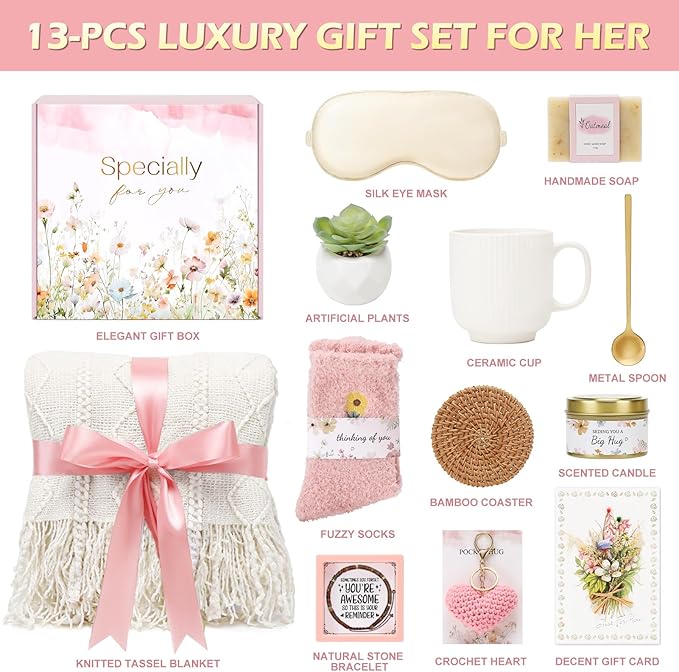 Get Well Gifts for Women Self Care Gifts, Sympathy Gift Baskets Spa Gifts Set, Thinking of You Inspirational Christmas Birthday Gifts for Mom Her Friend Sister Wife Girlfriend