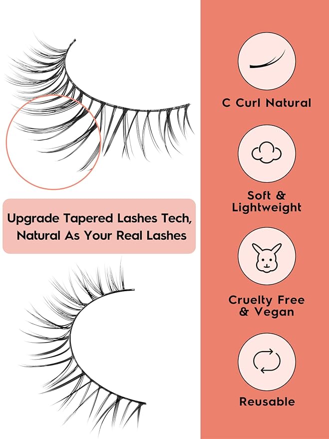 Natural Lashes Eyelashes 10mm Short Mink Lashes Wispy Eyelashes Thinner Band 3D Volume Cat Eye Lashes C Curl False Lashes 7 Pair by Siligli