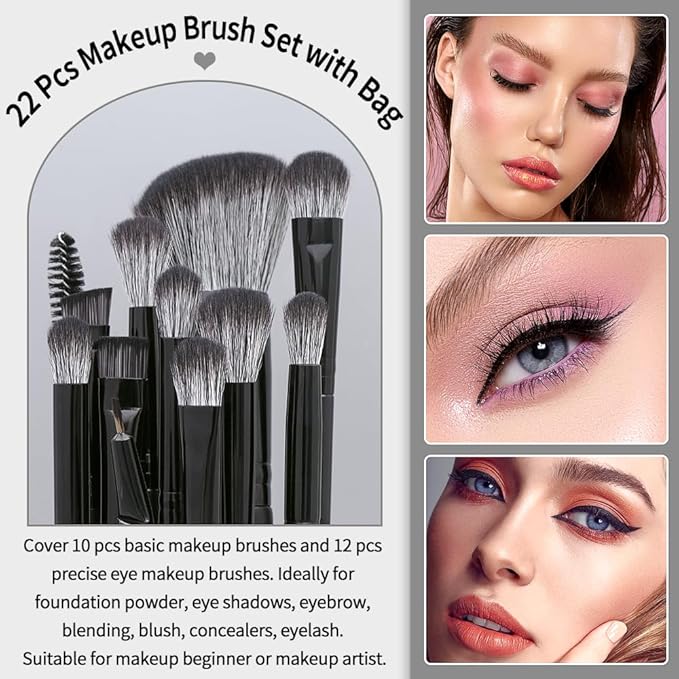 MAGEFY Makeup Brush Set, 22 Pcs Premium Synthetic Makeup Brushes Foundation Eyeshadow Brush Powder Blush Concealers Brush Set Travel Makeup Brushes with Case(Black)
