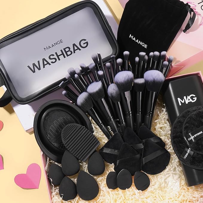 MAANGE Makeup Brush Set 51 PCS Professional Makeup Brushes for Foundation Powder Concealers Eye shadows Blending Blush Travel Make up Brush Kit (Black)