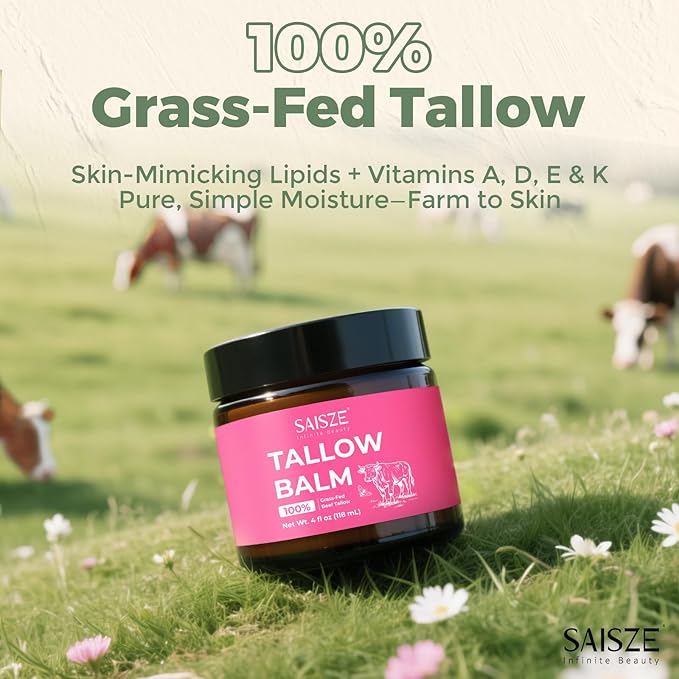 Beef Tallow for Skin, Tallow and Honey Balm, 100% Grass Fed Beef Natural Moisturizer for Face, Dry Skin, 4oz