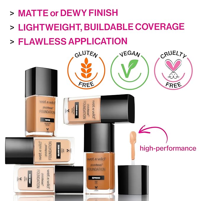 wet n wild Photo Focus Dewy Liquid Foundation Makeup, Amber Beige