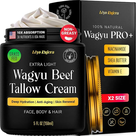 Non-Greasy Beef Tallow for Skin 5OZ Shea Butter, Vitamin E, Whipped Grass Fed Beef Tallow for Face Moisturizer Cream, Body, Hair, Lotion for Women & Men, Anti-Aging Face Moisturizer