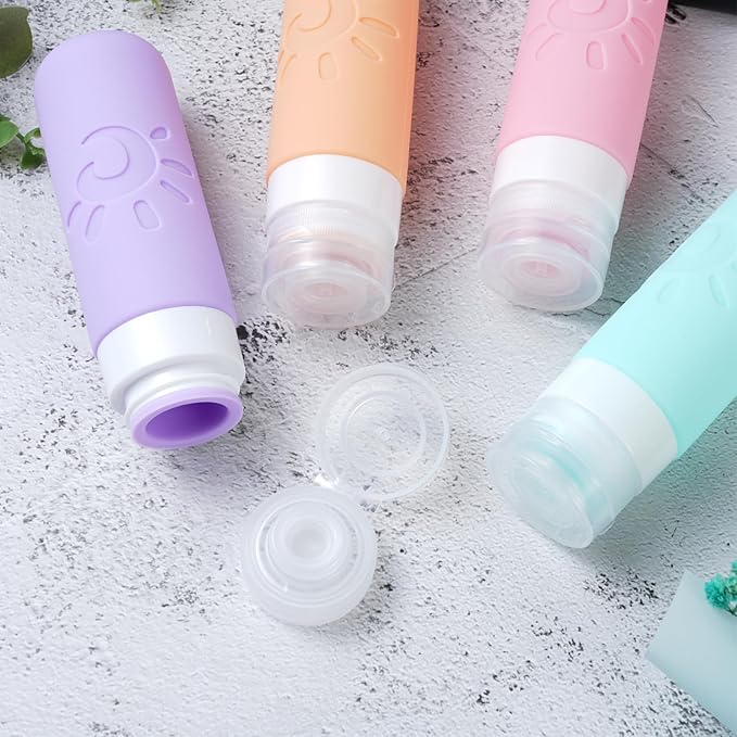 Travel Bottles for Toiletries, TSA Approved Travel Containers 3oz Leak Proof Travel Tubs Refillable Liquid Travel Accessories for Shampoo Conditioner Lotion Body Wash(Multicolored C)