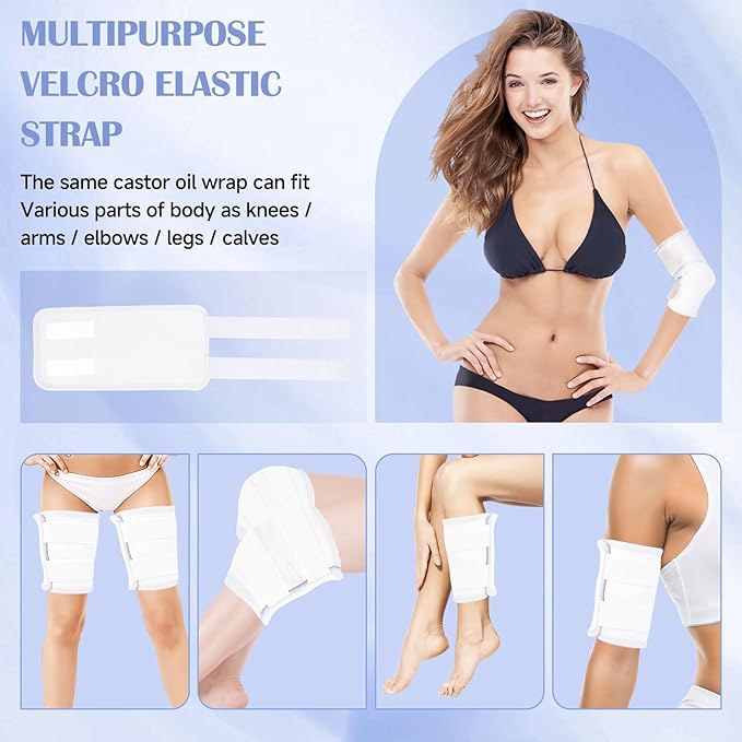 Castor Oil Wrap, 9 Pcs Organic Castor Oil Packs Kit for Entire Body Neck Shoulder Waist Back Hand Knee Leg and Feet, Reusable Pads Kit for Hot/Cold Castor Oil Compress for Woman/Man【White】