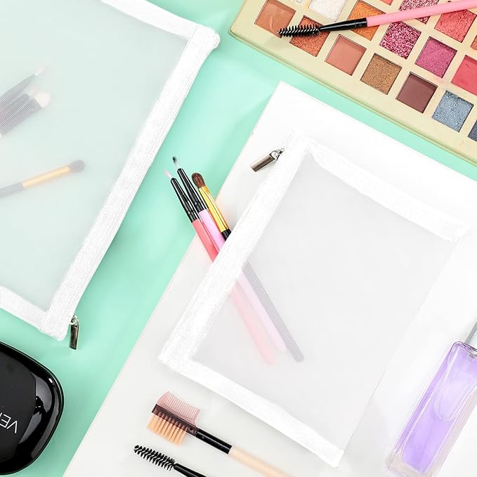 6 Pieces Mesh Makeup Bags Mesh Cosmetic Bag Portable Travel Organizing Zipper Pouch Toiletries Makeup Pouches for Home Office Travel Accessories