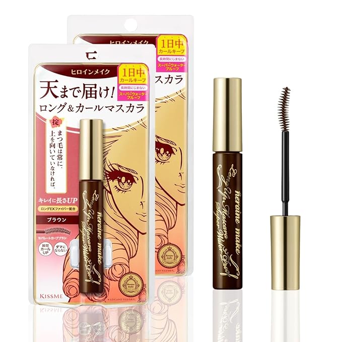 HEROINE MAKE by KISSME Brown Mascara Waterproof, Waterproof Mascara Volume and Length by Tubing Fiber for Long & Curl Eye Makeup for Women, Natural Lash Look for Sensitive Skin from Japan 2 EA