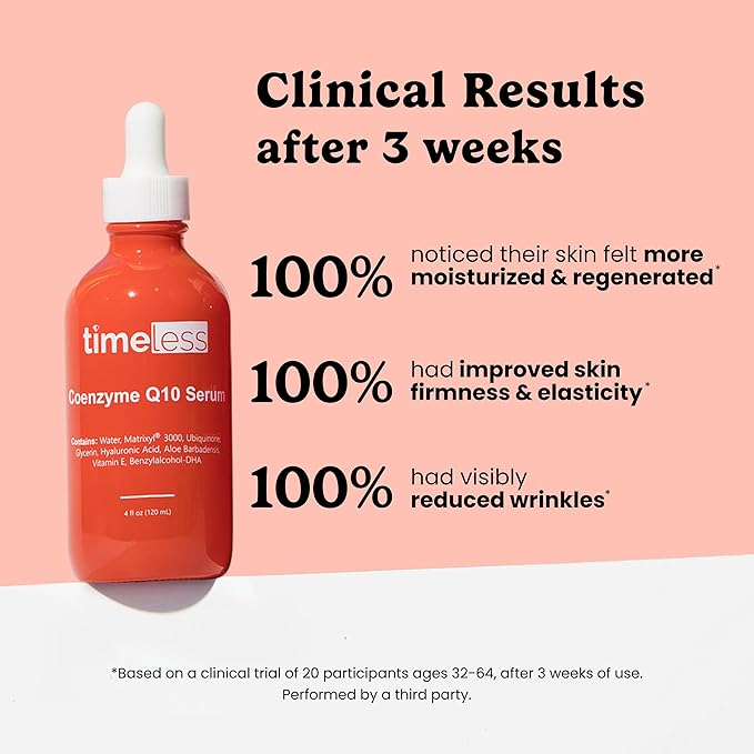 Timeless Skin Care Coenzyme Q10 Serum - Skin Care Serum for Smoothing - Fragrance-Free - Coenzyme Q10 - with Hyaluronic Acid - 4 oz