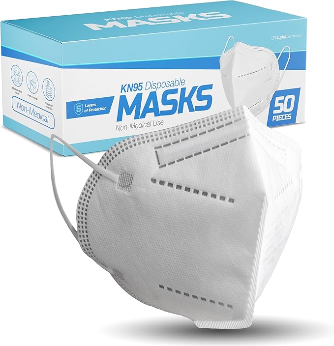 Lyka KN95 Face Masks 50 Pack – 5-Ply Disposable Masks for Dust, Work, Sanding, Painting, Allergies, Lawn & Cleaning