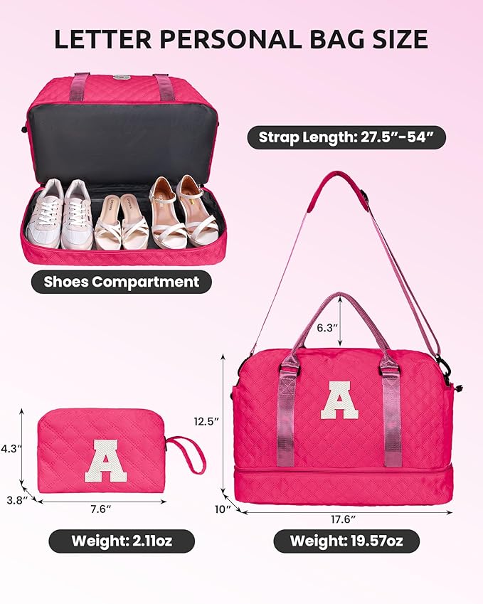 Gifts for College Girls, Gifts for Woman-Initial Travel Bag with Shoe Compartment, Personalized Weekender Bag, Monogram Overnight Bag for Women, Letter Travel Bag with Makeup Bag (Letter G)