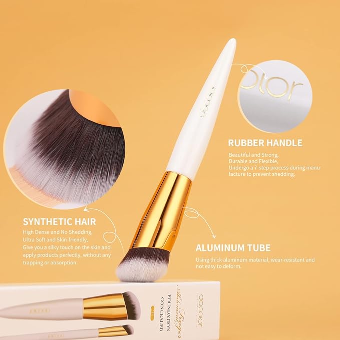 docolor Concealer Brush and Foundation Brush for Liquid Makeup, 2PCS Angled Kabuki Blending Makeup Brush Perfect for Liquid Cream Powder Blending,Stippling,Highlighter and Nose Contour