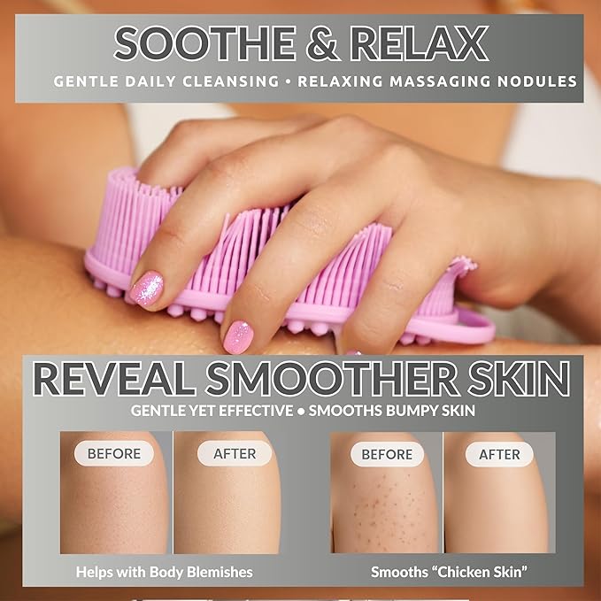 Silver Infused Exfoliating Body Scrubber - Textured Back Scrubber Shower Brush - Avilana Advanced Material Bath Tool Dual Sided - Gentle Smoothing Rough Skin - Premium Gift Women Men