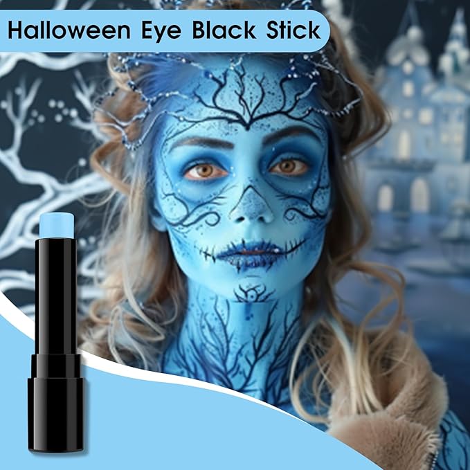 BADCOLOR Light Blue Face Body Paint, Pale Blue Eye Black Stick for Football/Baseball/Softball, Hypoallergenic Grease Sticks for Corpse Bride Halloween SFX Avatar Sally Makeup