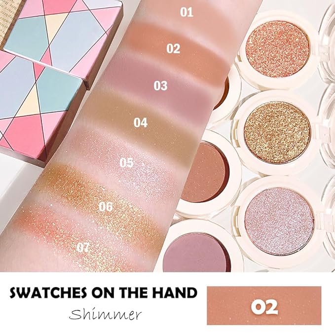 Eyeshadow Single Glitter, High-Pigment Monochrome Eye Shadow Pressed Powder, Everyday Velvety Silky Eye Makeup Looks, Professional Long-Lasting Waterproof Single Eyeshadow Palette, Brown 02