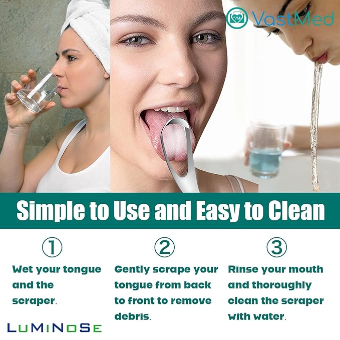 2 PCs Medical Grade Tongue Scraper by Vastmed | Stainless Steel Tongue Cleaner, Metal Tongue Scraper with Travel Bag | Tongue Scrubber for Bad Breath, Boost Oral Hygiene