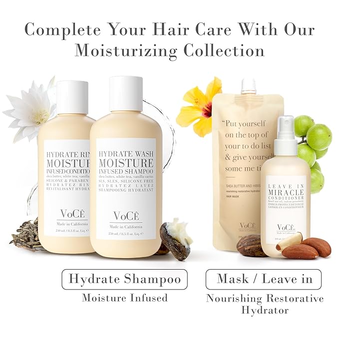 VoCÊ Haircare Natural Hydrating Conditioner - Rinse | Deep Moisturizing, Anti-Frizz, Sulfate-Free, Non-Toxic, Vegan Haircare for Women and Men with Shea Butter, White Tea, Vanilla Cactus (8.5 oz)
