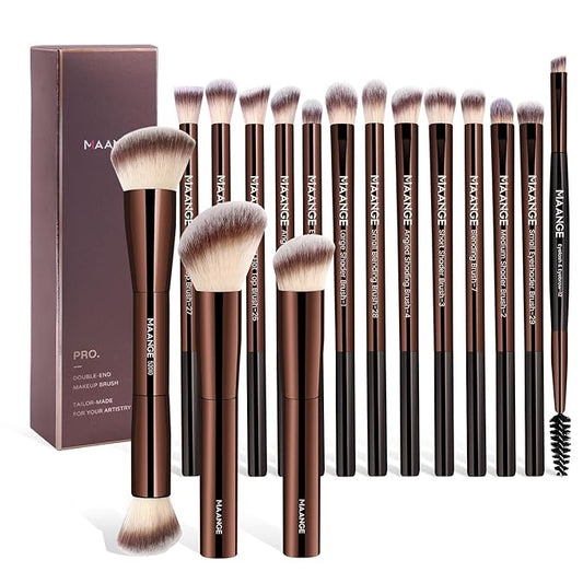 MAANGE Makeup Brushes 16 Pcs Premium Synthetic Makeup Brush Set Foundation Brush for Liquid Powder Concealer Precision Eyeshadows Blending (Coffee)