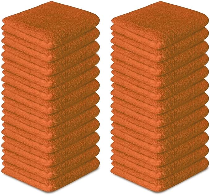 Softolle 100% Cotton Washcloths 24 Pack (12x12 Inches) Soft, Highly Absorbent Washcloth, Face Towels, Wash Cloths for Face, Ring Spun, Bulk Pack (Orange, 24 Pack)