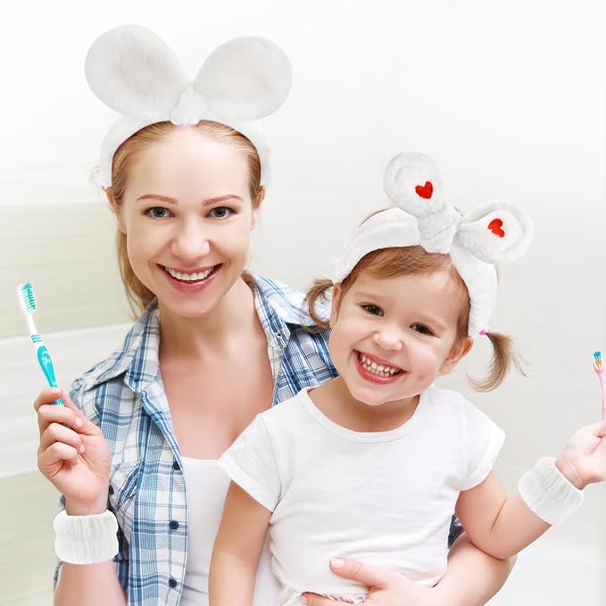 4Pack Headband and Wristband Set for Washing Face, Spa Skincare Makeup Headband, Soft Puffy Hair Band Bow Tie, for Women and Teen Girl Trendy Stuff Gifts